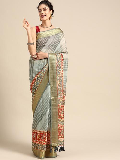 women printed casual saree with blouse - 21486057 - Very Small Image - 1