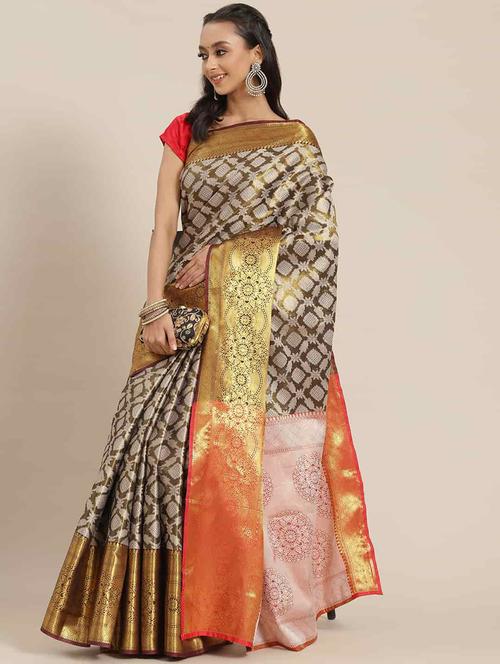 women brown banarasi saree - 21486072 - Very Small Image - 1