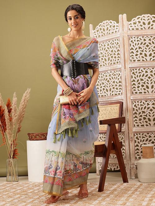 women light blue maheshwari saree - 21486087 - Very Small Image - 1