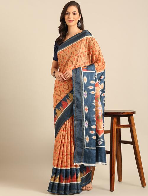 women orange printed saree with blouse - 21486265 - Very Small Image - 1