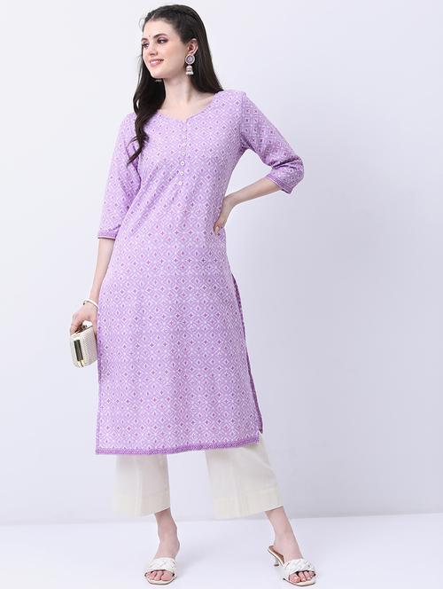 women three quarter sleeve printed a-line kurta - 21486697 - Very Small Image - 1