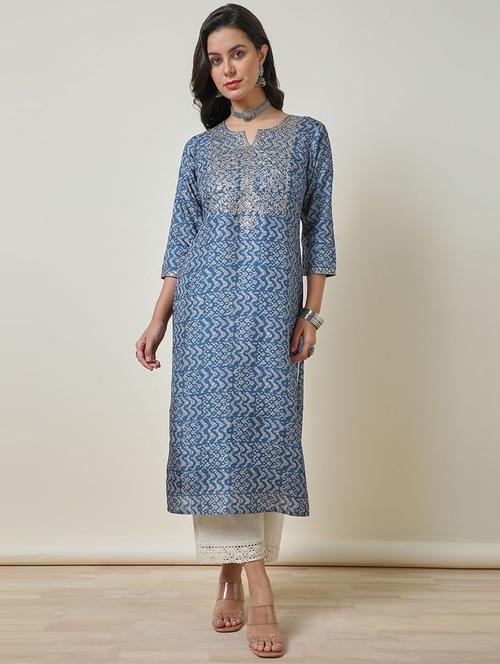 women three quarter sleeve straight kurta - 21489210 - Very Small Image - 1