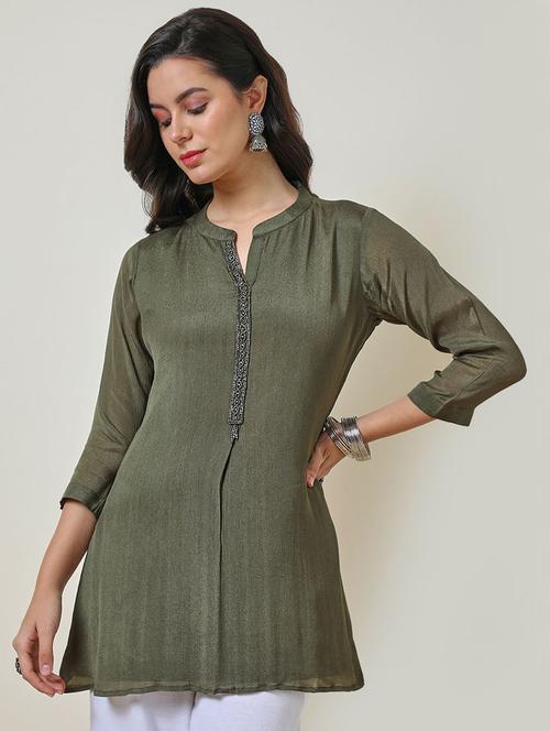 olive solid regular tunic - 21489219 - Very Small Image - 1