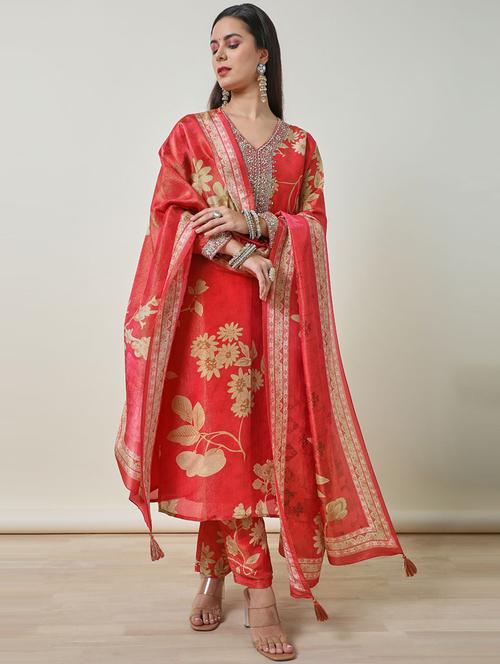 women orange kurta pant set with dupatta - 21489224 - Very Small Image - 1