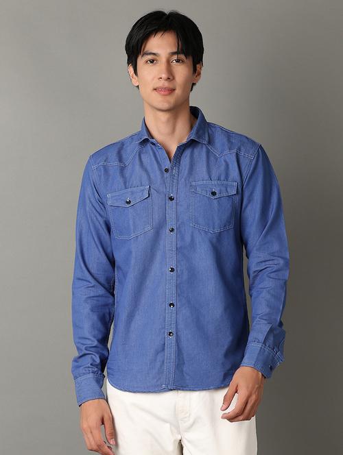 light blue denim casual shirt - 21490191 - Very Small Image - 1