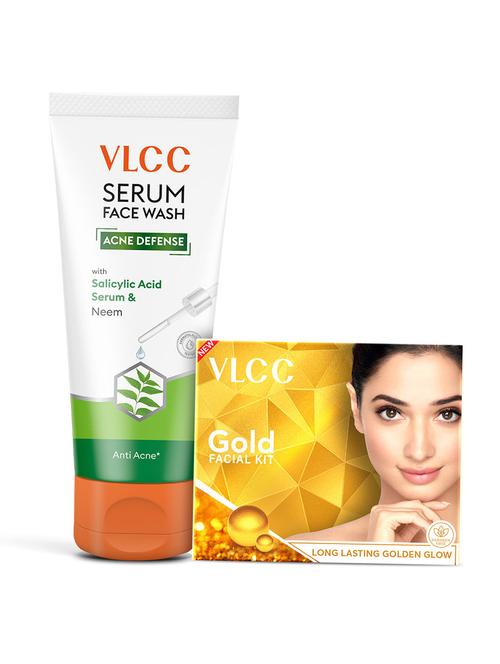 gold facial kit & acne defense serum facewash salicylic acid serum & neem facewash - 21491180 - Very Small Image - 1