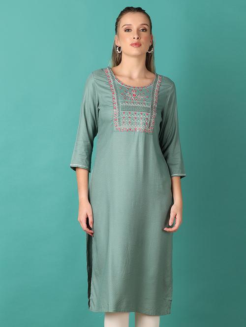 women three quarter sleeve straight kurta - 21493437 - Very Small Image - 1