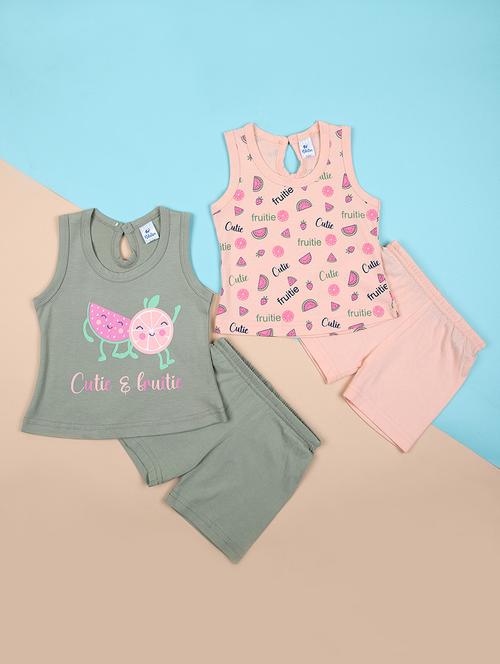girls round neck printed set of 2 shorts set - 21493502 - Very Small Image - 1