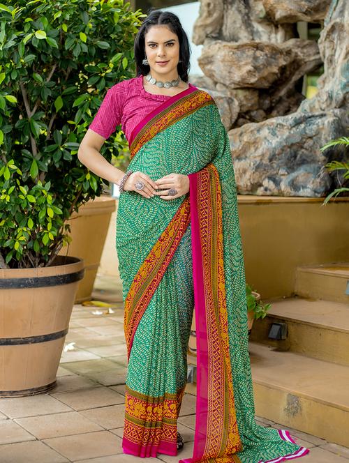 women green printed georgette saree - 21494770 - Very Small Image - 1