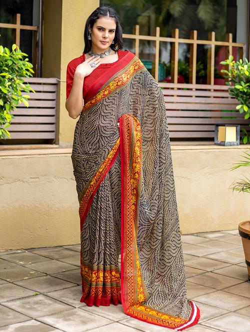 women black printed georgette saree - 21494771 - Very Small Image - 1