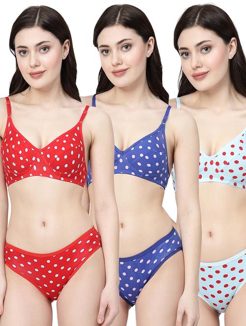 women printed pack of 3 bra and panty set - 21495109 - Very Small Image - 1
