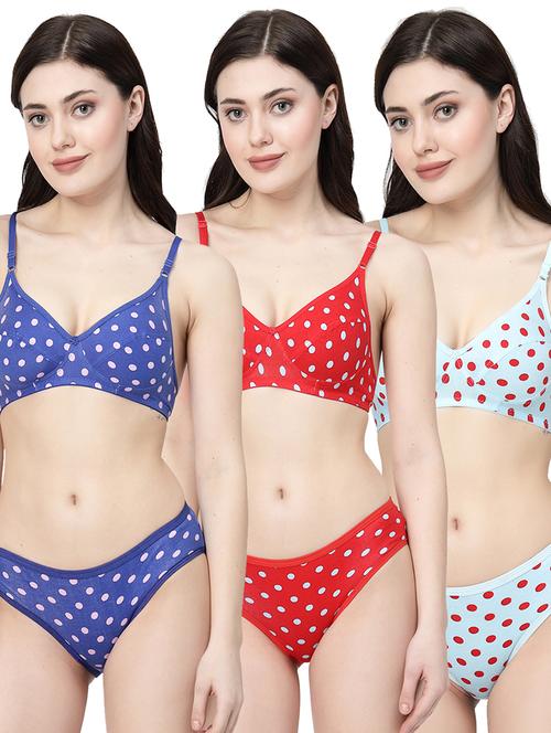 women printed pack of 3 bra and panty set - 21495114 - Very Small Image - 1