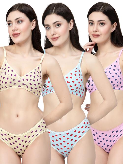 women printed pack of 3 bra and panty set - 21495126 - Very Small Image - 1