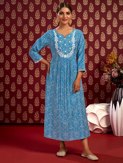 women three quarter sleeve a-line kurta - 21496378 - Very Small Image - 1