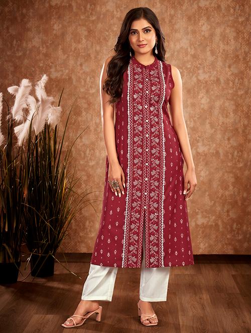 women printed sleeveless a-line kurta - 21496397 - Very Small Image - 1