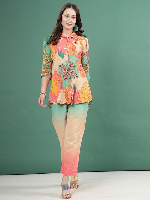 women yellow cotton blend shirt and trouser co-ord set - 21496555 - Very Small Image - 1