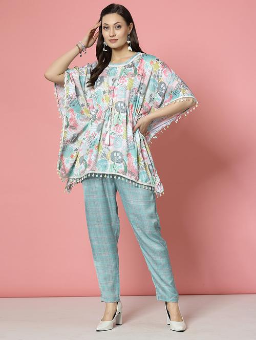 women sea green silk blend top and trouser co-ord set - 21496592 - Very Small Image - 1