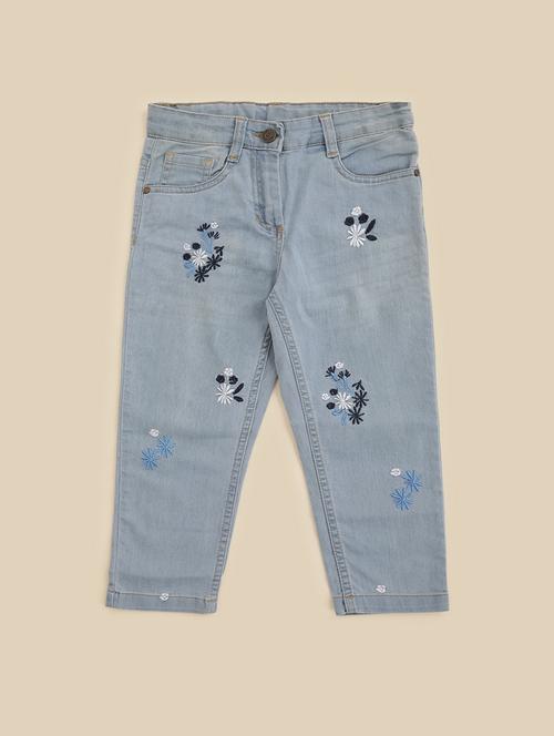 kids light blue cotton embroidered detailed three fourths - 21498464 - Very Small Image - 1