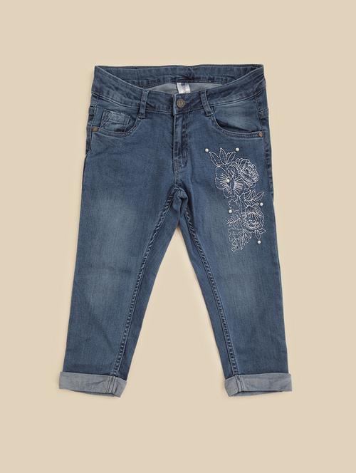 kids blue cotton detailed three fourths - 21498465 - Very Small Image - 1