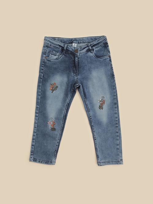 kids blue cotton embroidered detailed three fourths - 21498466 - Very Small Image - 1