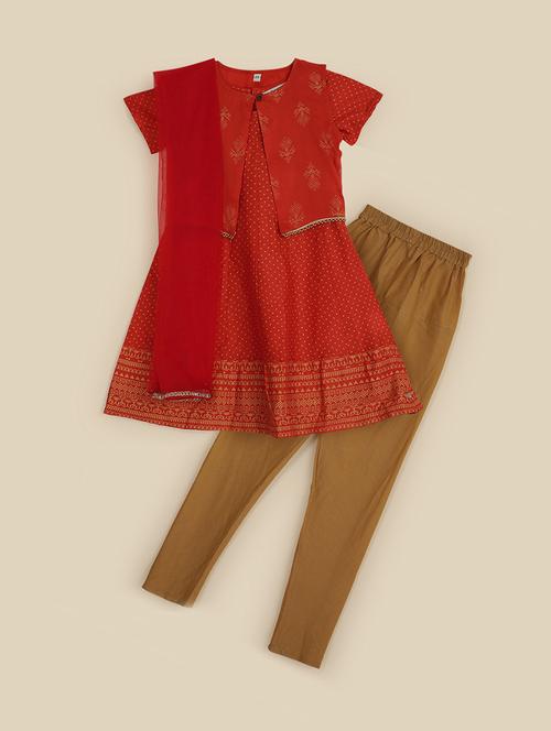kids rust self design cotton suit set - 21498469 - Very Small Image - 1