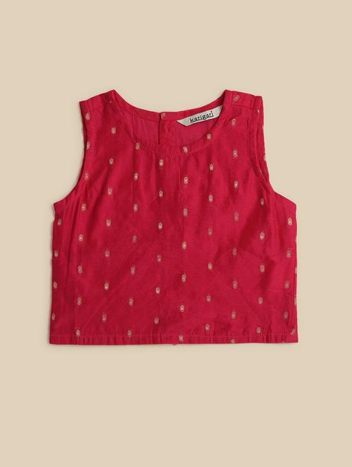 kids pink self design cotton top - 21498472 - Very Small Image - 1
