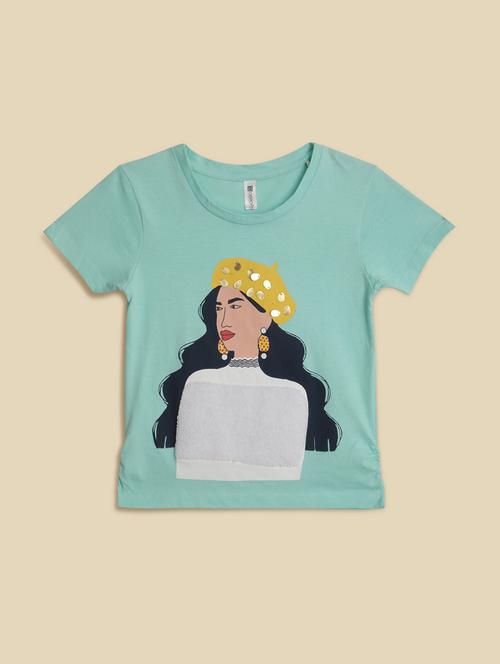 kids sea green cotton regular tee - 21498496 - Very Small Image - 1