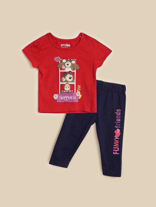 kids red printed cotton twin set - 21498502 - Very Small Image - 1