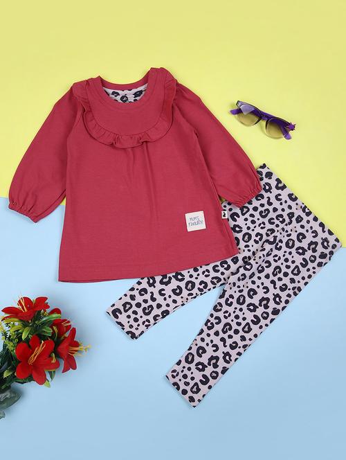 maroon cotton full length sets twin & jump suit - 21498678 - Very Small Image - 1
