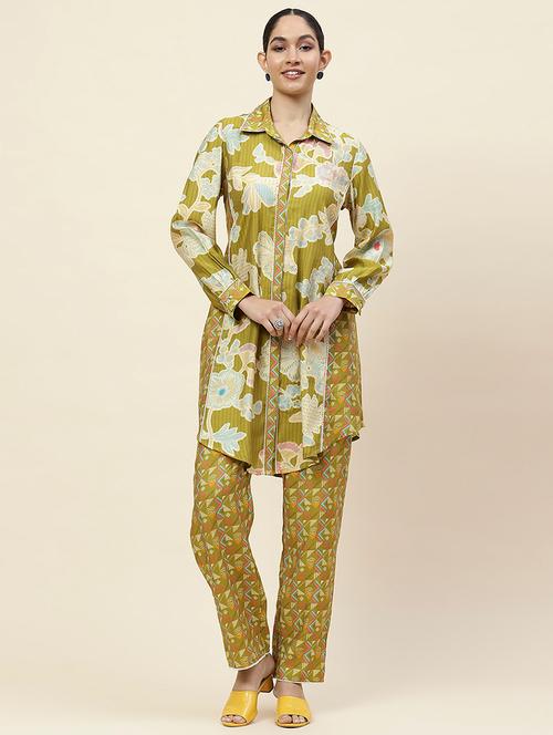 women olive printed top and trouser co-ord set - 21499205 - Very Small Image - 1