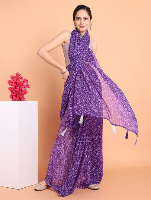 women purple printed saree with blouse - 21499629 - Very Small Image - 1