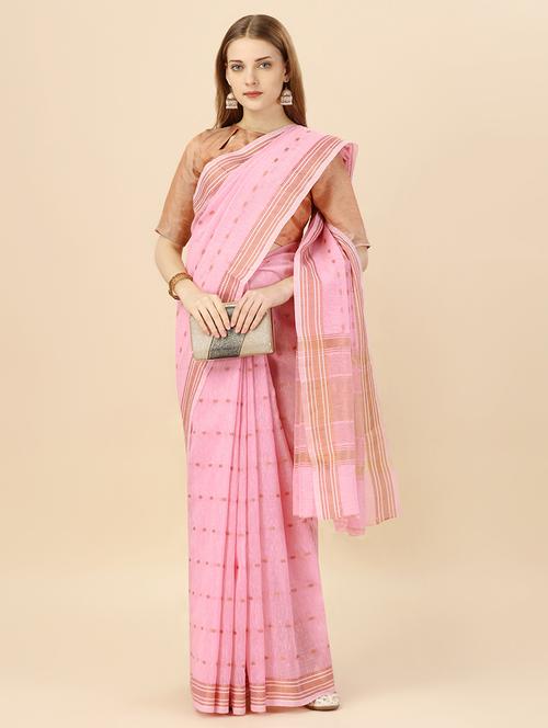 pink self design handloom saree - 21499774 - Very Small Image - 1