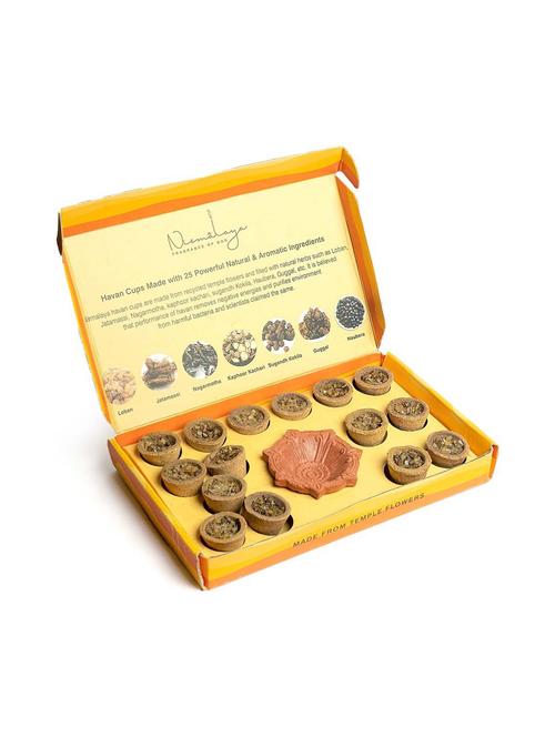 nirmalaya organic kesar sandalwood havan cups with a diya (15 pcs) | havan cups for pooja () - 21501492 - Very Small Image - 1
