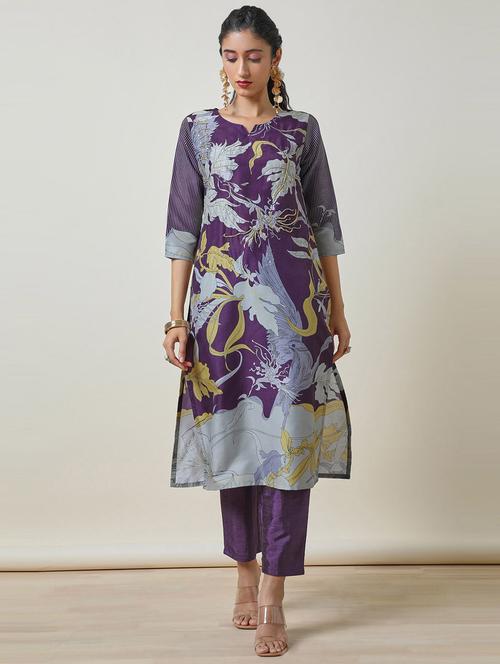 women purple kurta pant set - 21502655 - Very Small Image - 1