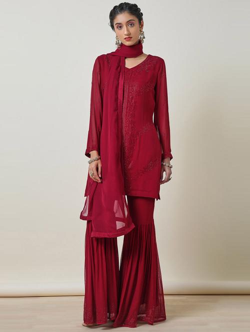 women maroon kurta sharara set - 21502660 - Very Small Image - 1