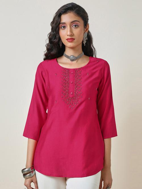 women pink viscose regular tunic - 21502668 - Very Small Image - 1