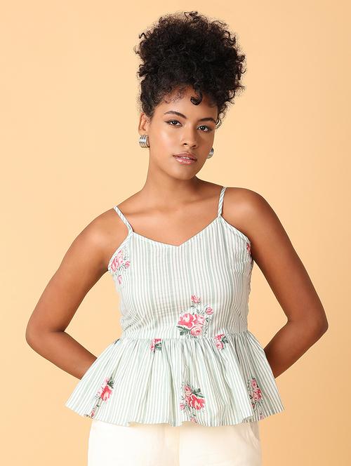 green printed peplum top - 21503132 - Very Small Image - 1