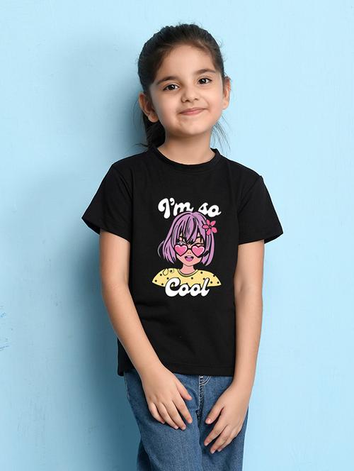 girls round neck front print t-shirt - 21503782 - Very Small Image - 1
