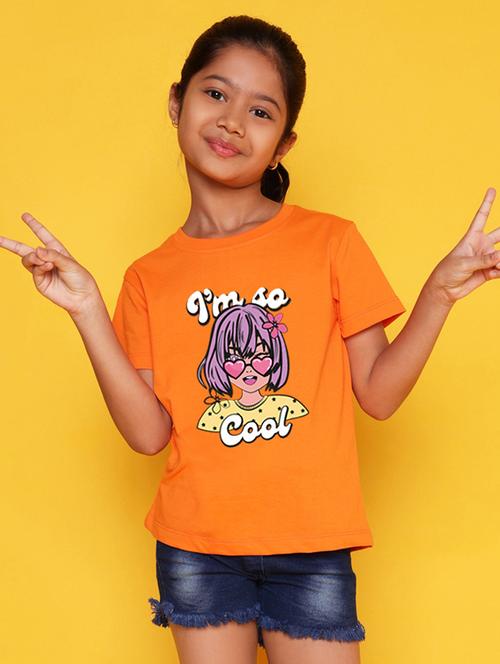 girls round neck front print t-shirt - 21503786 - Very Small Image - 1
