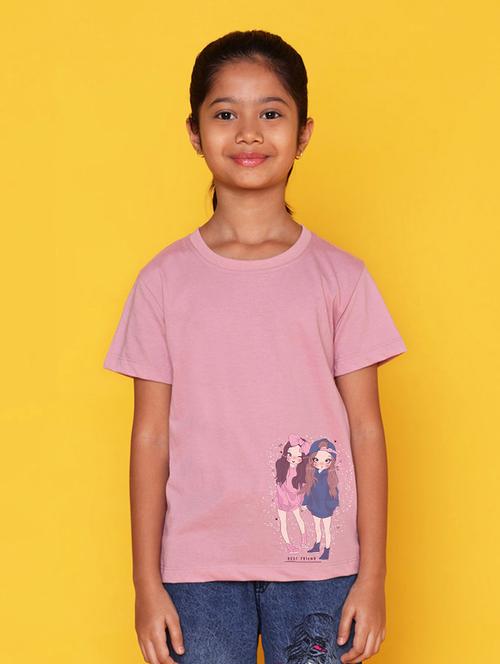 girls round neck placement print t-shirt - 21503800 - Very Small Image - 1