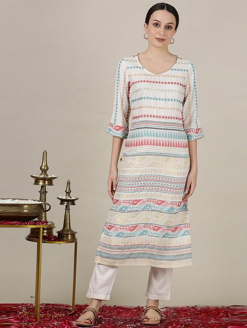 women beige self-designed straight kurta - 21504563 - Very Small Image - 1
