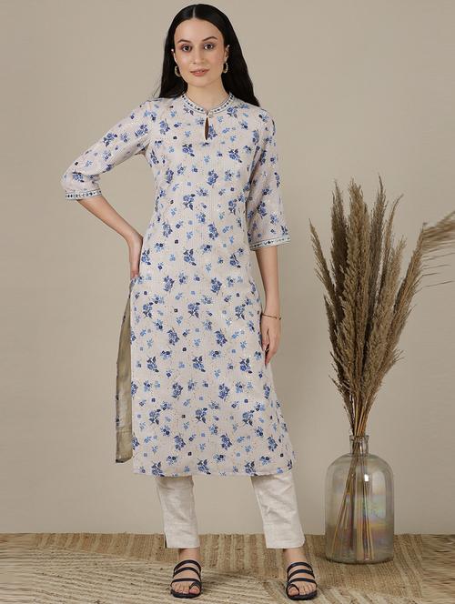 women beige floral printed straight kurta - 21504574 - Very Small Image - 1