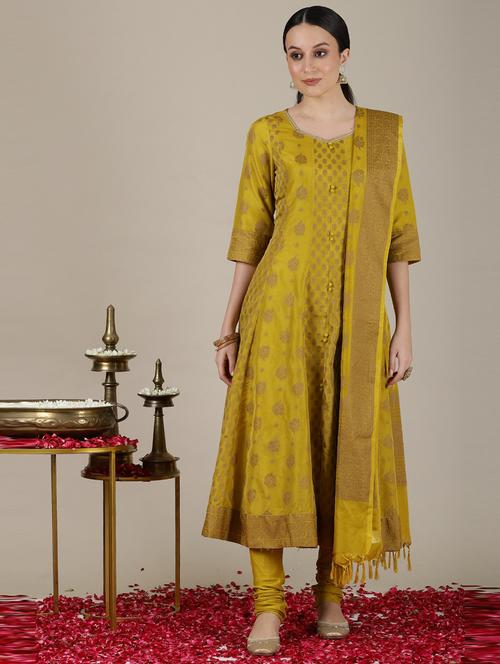 women muatard kurta churidaar set with dupatta - 21504593 - Very Small Image - 1