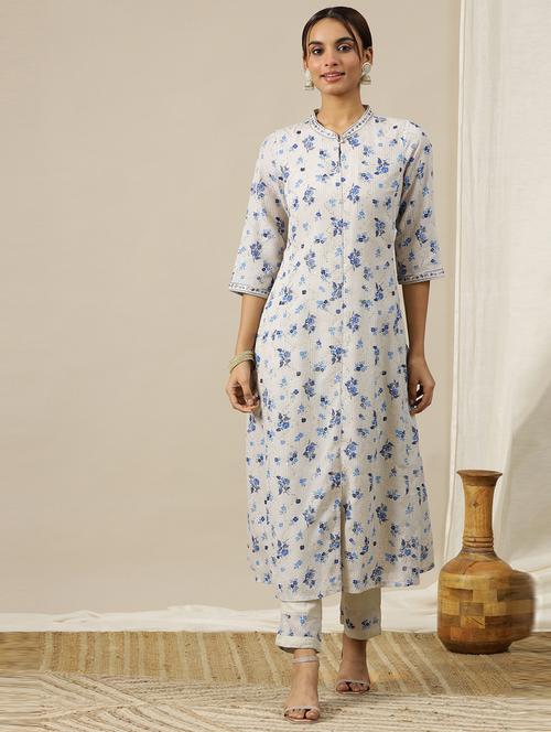 women white floral printed kurta pant set - 21504604 - Very Small Image - 1
