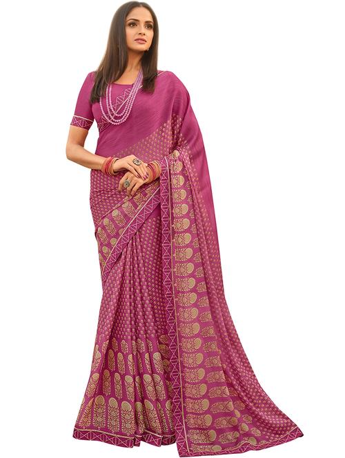 pink georgette printed saree - 21504760 - Very Small Image - 1