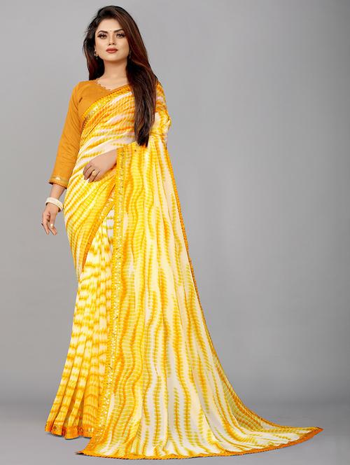 yellow tie & dye printed saree - 21504791 - Very Small Image - 1