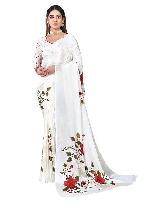 white floral printed saree - 21504792 - Very Small Image - 1