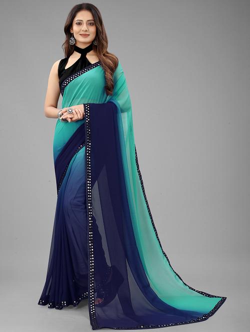 light blue ombre plain saree - 21504899 - Very Small Image - 1
