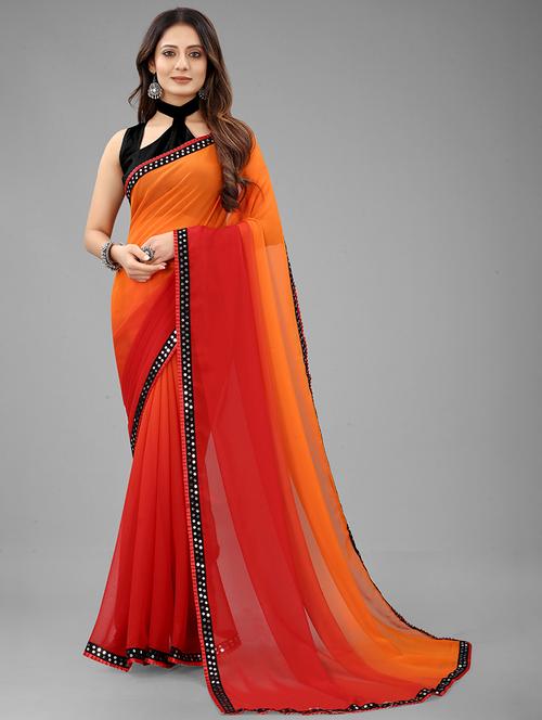 red ombre plain saree - 21504916 - Very Small Image - 1