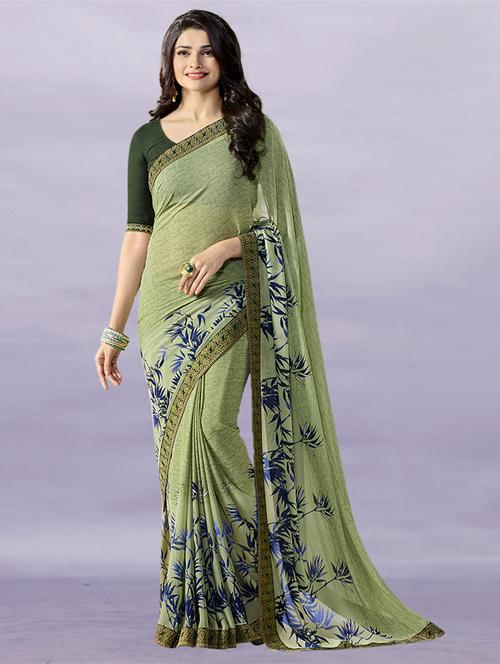 green printed bordered saree - 21504919 - Very Small Image - 1